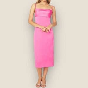 WeWoreWhat - Cowl Neck Satin Midi Dress Pink Size 6 NWT